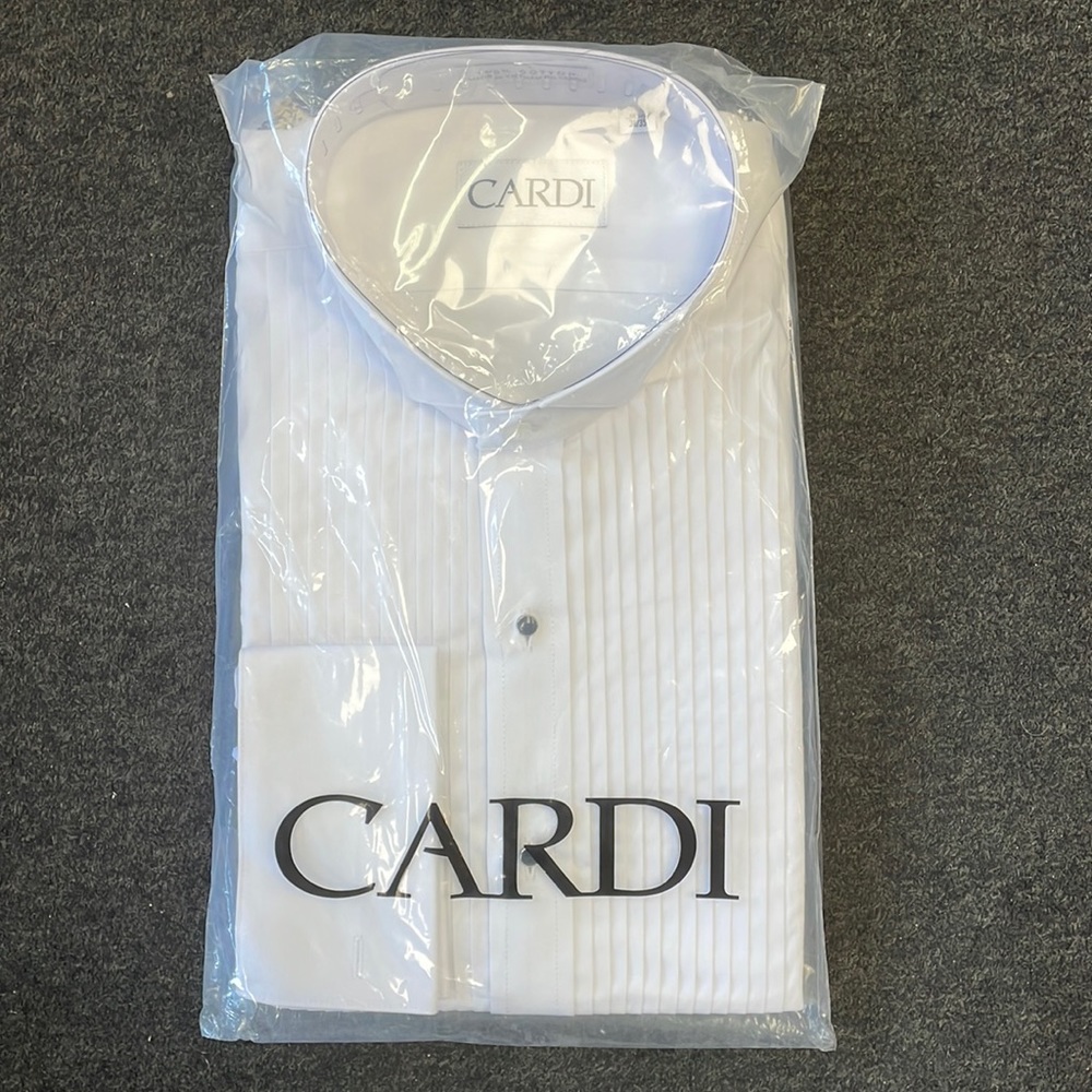 Cardi White Cotton Pleated Wingtip tux shirt size 16.5 x 34/35 New